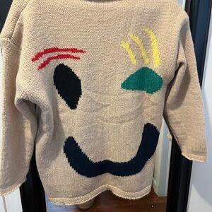 Beige Sweater with Colorful Face Design